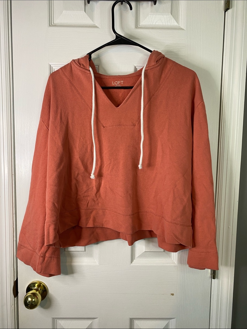 LOFT Dusty Coral Hooded Cotton-Blend Pullover Size Large.
